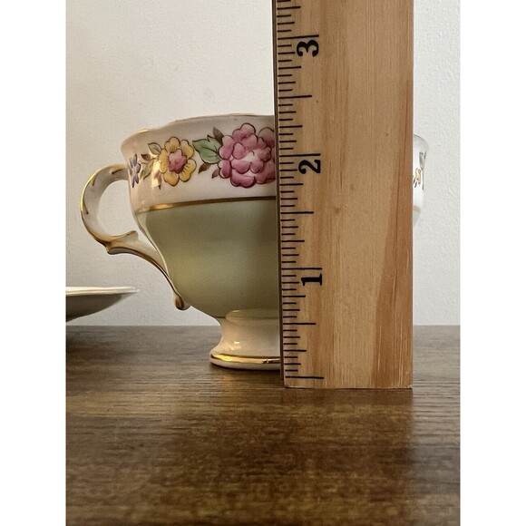 Vintage Floral Mint Green Adderley Bone China Cup and Saucer Cottagecore Classic - Picture 14 of 16